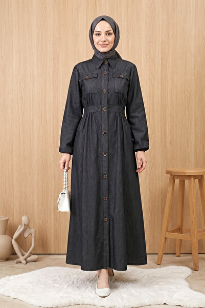 FERHEL Women's Elastic Sleeves, Buttoned, Double Pockets, Hijab-Friendly Deni...