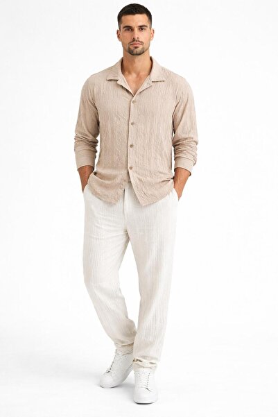 WENMİNG Ανδρικό σετ με υφή βάφλας, άνετη εφαρμογή, καλοκαιρινό πουκάμισο και ...