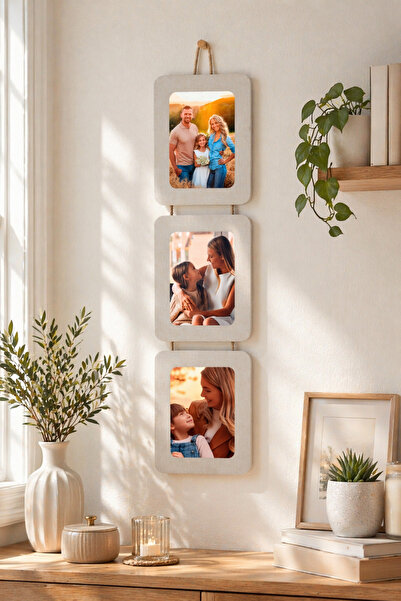 noak 3’lü İpli Fotoğraf Çerçevesi 13x18 cm – Jüt İpli Duvar Dekoru Dikey