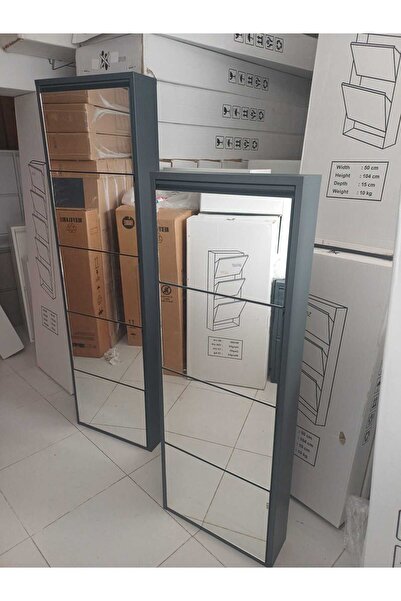 İLTER 4 kapaklı aynalı antrasit dekoratif iç - dış mekan metal ayakkabılık
