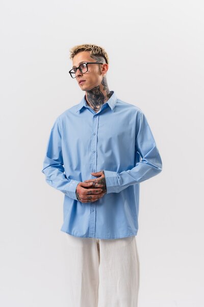 Respire Ανδρικό πουκάμισο ποπλίνα με λεπτομέρειες κεντήματος, μεγάλου μεγέθου...