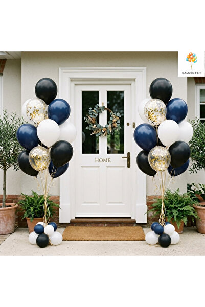 baloss fer Black Navy Blue White Gold Confetti Balloon Set 20-Piece Transpare...