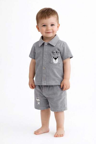 Baby Boy Bear Shaped Jeans Polo Neck 2pcs Summer Set with Shorts 6-24 Months