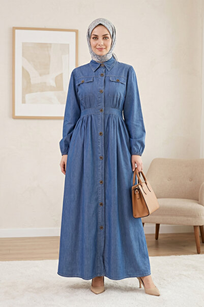 FERHEL Women's Elastic Sleeves, Buttoned, Double Pockets, Hijab-Friendly Deni...