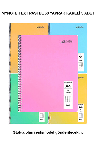 Mynote TEXT Παστέλ Τετράδιο Α4 60 Φύλλα Καρό 5 Τεμάχια