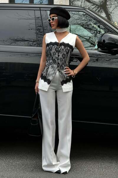 Lijuri Δαντελωτό Κεντημένο Γιλέκο Παντελόνι Premium Σετ 10339