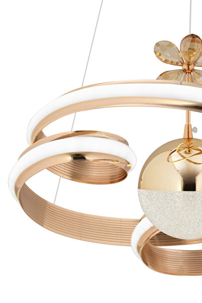 Dekorluna İgor Modern 3 Renk Işık Özellikli Gold Kaplama Sarkıt Led Avize Salon Avize