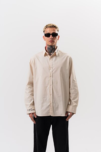 Respire Ανδρικό πουκάμισο ποπλίνα με λεπτομέρειες κεντήματος, μεγάλου μεγέθου...