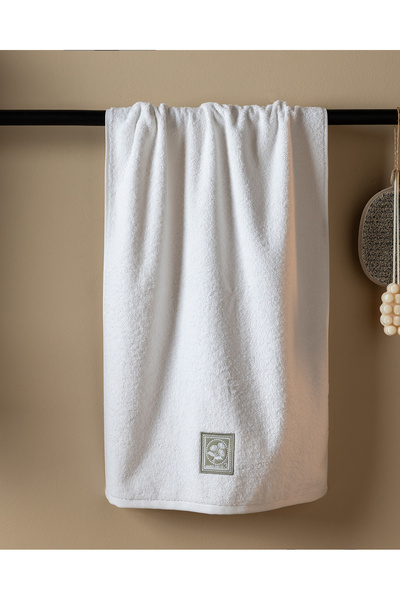 Madame Coco Elmor Κεντημένη πετσέτα προσώπου από 100% βαμβάκι - Λευκό/Χακί
