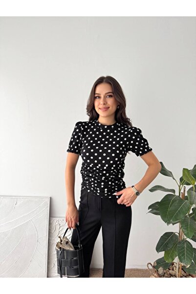 PIOVE Bluză cu buline pentru femei – Top elegant cu mânecă scurtă și detaliu ...