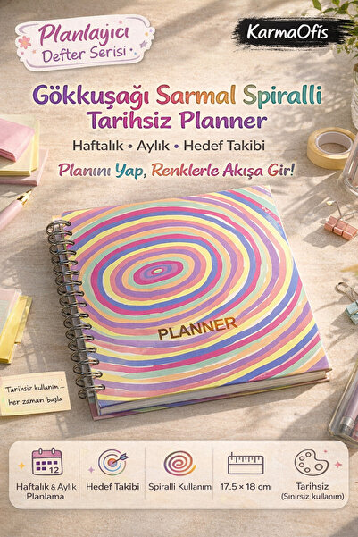 KarmaOfis Πολύχρωμο Σπιράλ Ημερολόγιο Προγραμματισμού χωρίς ημερομηνία | Εβδο...