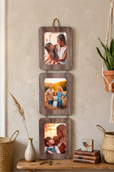 noak 3’lü İpli Fotoğraf Çerçevesi 13x18 cm – Jüt İpli Duvar Dekoru Dikey