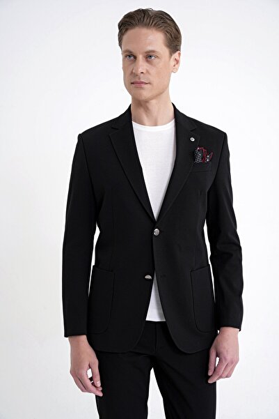Efor Comfort Fit Çift Yırtmaç Torba Cep Metal Düğmeli Siyah Blazer Ceket C 734