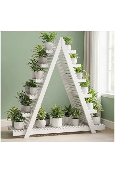 Ev dekka Ahşap A Formlu Dekoratif Çiçeklik Standı - 150x150 cm Geniş Saksı Rafı