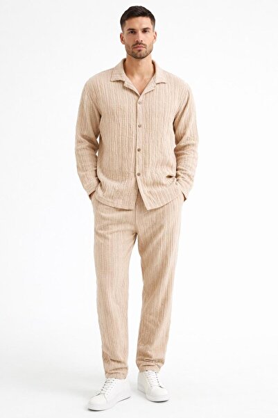 WENMİNG Ανδρικό σετ με υφή βάφλας, άνετη εφαρμογή, καλοκαιρινό πουκάμισο και ...