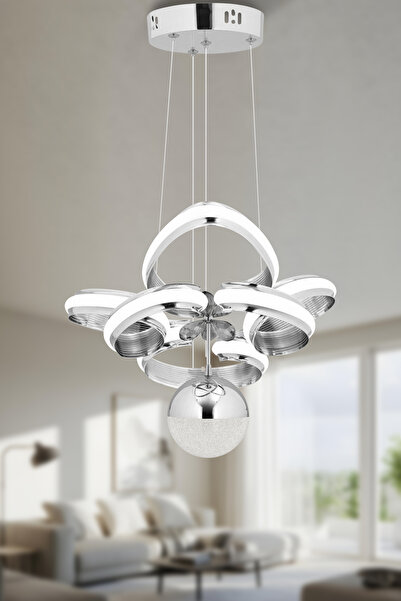 Dekorluna Summer Modern 3 Renk Işık Özellikli Krom Kaplama Sarkıt Led Avize Salon Avize