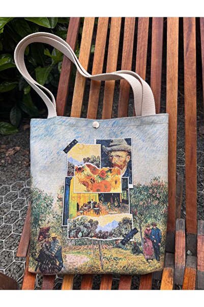 pamukcanta Vincent Van Gogh Kanvas Bez Çanta Yıkanabilir Metal Çıtçıtlı 35x38...
