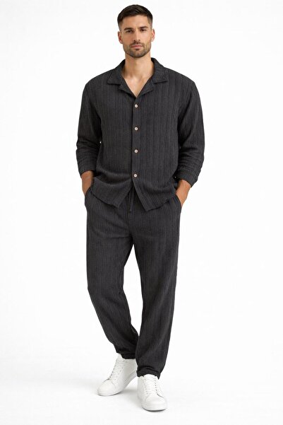 WENMİNG Ανδρικό σετ με υφή βάφλας, άνετη εφαρμογή, καλοκαιρινό πουκάμισο και ...