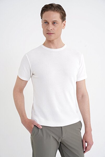 Efor Comfort Fit Rayon Karışımlı Bisiklet Yaka Ekru Triko Tişört TS 925
