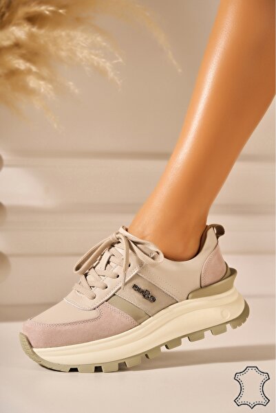 Joana Kasya Beige Adidași din piele naturală 5cm - 40