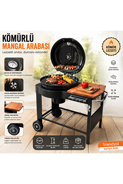 demitar Zeus Büyük Boy Kapaklı Tekerlekli Bahçe Mangalı - Termometreli & Yan ...