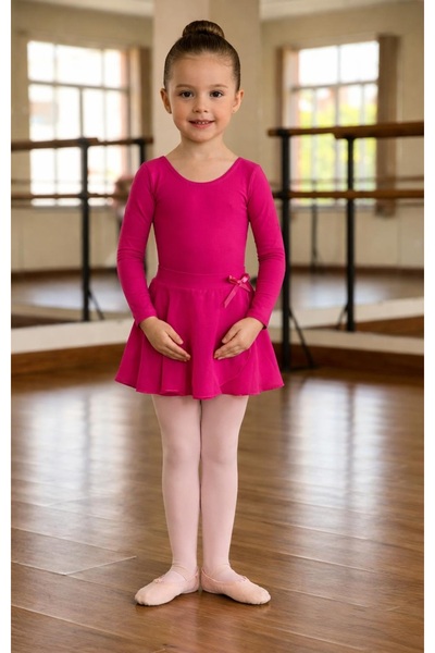 Yıldız Bale Kostüm ve Spor Ürünleri Φούξια ροζ μαγιό μπαλέτου με μακριά μανίκ...