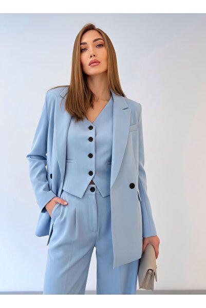 ossons Limited Edition Γυναικείο Μπουφάν Γιλέκο Παντελόνι Palazzo Ice Blue Σε...