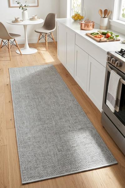 Bonny Home Modern Mutfak Halısı Silinebilir Yıkanabilir Hasır Dokulu Şık Tezg...