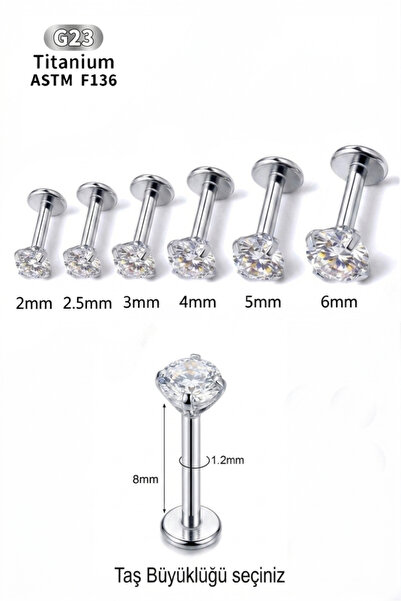 NARKİSSOS Titanyum Zirkon Taşlı Piercing,8 mm Bar uzunluğu,Tragus,Helix,Kulak...
