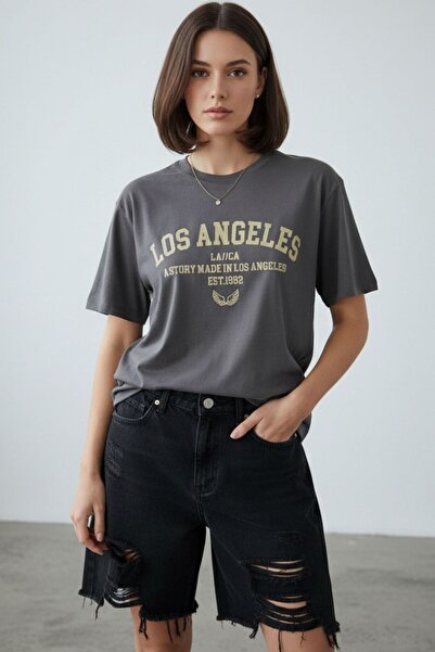 Mood Lab Μπλουζάκι με στάμπα Los Angeles, κοντομάνικο, με λαιμόκοψη ποδηλάτου...