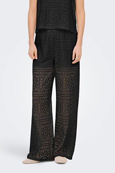 ONLY ONLLIAN Δαντελένιο γυναικείο παντελόνι με φαρδιά μπατζάκια και λεπτομέρε...