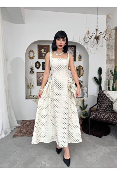 Tumtum Wear Strappy Polka Dot Detailed Waist-Hugging Dress