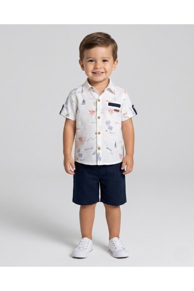 Ege Bebek Dar Kalip! Boy's Linen Shirt Summer Set, 2-3-4-5 Years Old, 2-Piece...