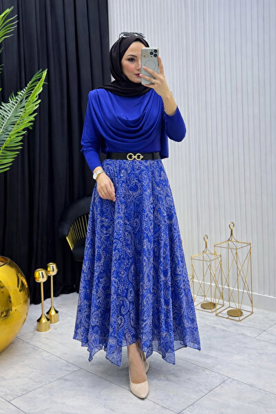 Nursay Σετ μπλούζας με ασύμμετρη φούστα από σιφόν και μπλούζα με υφή άμμου