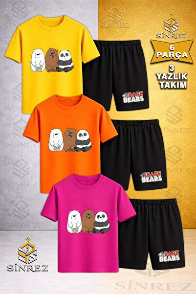 SİNREZ Tricou pentru copii PANDAS 3 PIECE SIDE BY SIDE cu imprimeu, cu gât ro...