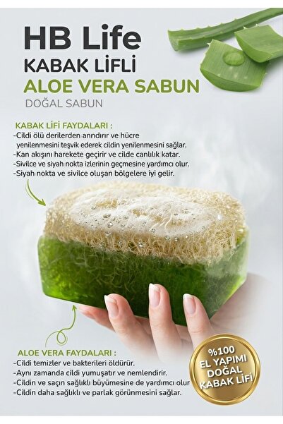 HB LİFE Doğal Kabak Lifli Aloe Vera Sabunu 110 Gr Peeling Etkili Cilt Temizle...