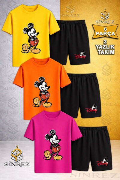 SİNREZ Tricou din 3 piese cu gâtul rotund imprimat MCKY BOYAMA DRAWING pentru...