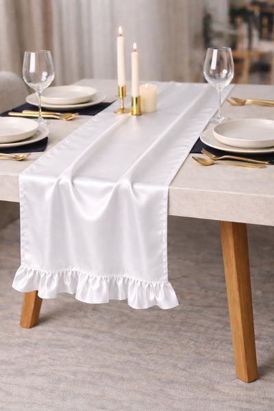 Cherry Bloom Cotton Traversă de masă din satin cu volane 40 x 110