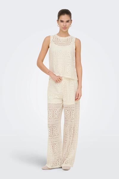 ONLY Pantaloni de damă ONLLIAN din dantelă, cu picior larg, cu detalii din da...