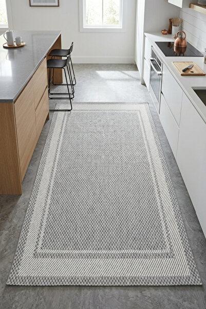Bonny Home Modern Mutfak Halısı Silinebilir Yıkanabilir Hasır Dokulu Şık Tezg...