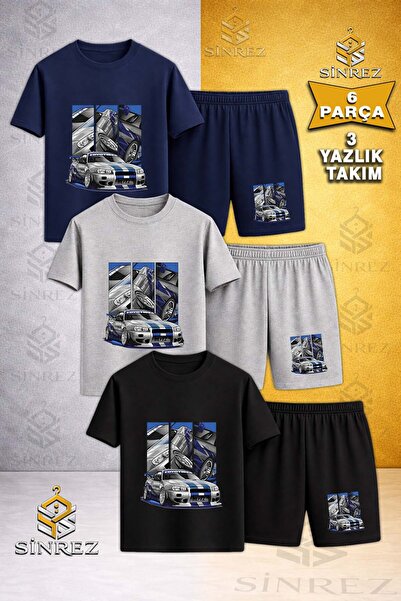 SİNREZ Tricou pentru copii CAR BLUE MULTIPLE SQUARE cu imprimeu special, cu g...