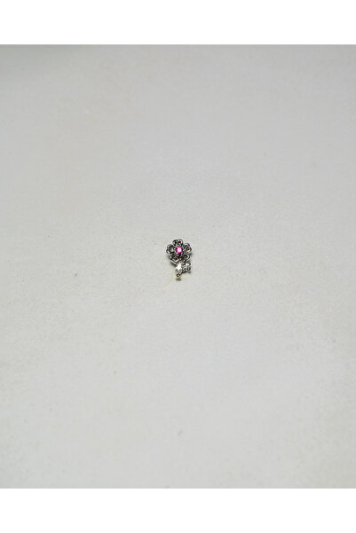 ŞEFFAF VE KIRMIZI TAŞLI ÇİÇEK ÇELİK PIERCING... GÜMÜŞ/SILVER RENK (TRAGUS HELIX CONCH FLAT)