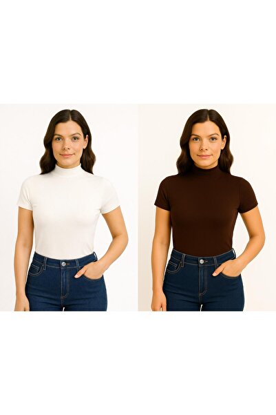 ingegno body yarım balıkçı yaka kısa kol örme kumaş viskon body 2 li paket