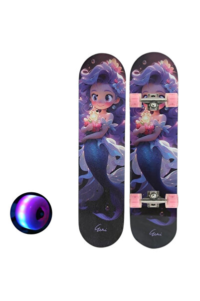 CWT Παιδικό Ξύλινο Σκέιτμπορντ με Φωτιζόμενες Ρόδες, 80 εκ. - Γοργόνα