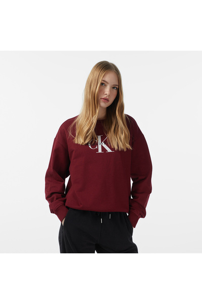 Calvin Klein Monologo French Terry Kadın Kırmızı Sweatshirt
