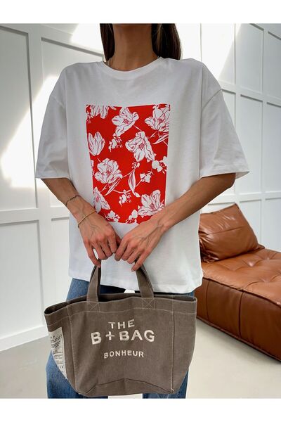 fujya Oversize Crew Neck Floral Patterned T-Shirt