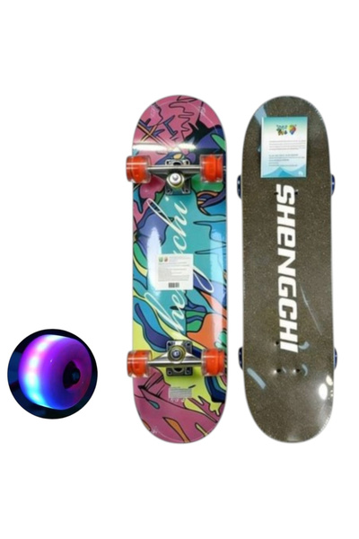 CWT Παιδικό Ξύλινο Σκέιτμπορντ με Φωτιζόμενους Τροχούς, 80 εκ. - Με Γραφικά