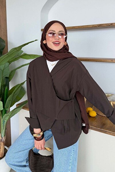 Hazamoda Pink Yandan Düğmeli Gömlek Kahve