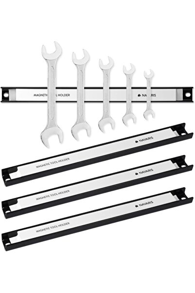 Navaris Set of 4 magnetic tool holders, 30.5 cm, for garage, silver