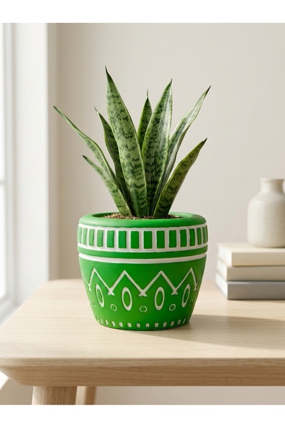 mora store Dekoratif Beton Saksı Kırmızı Bohem İskandinav Desenli 14,5x12 cm ...
